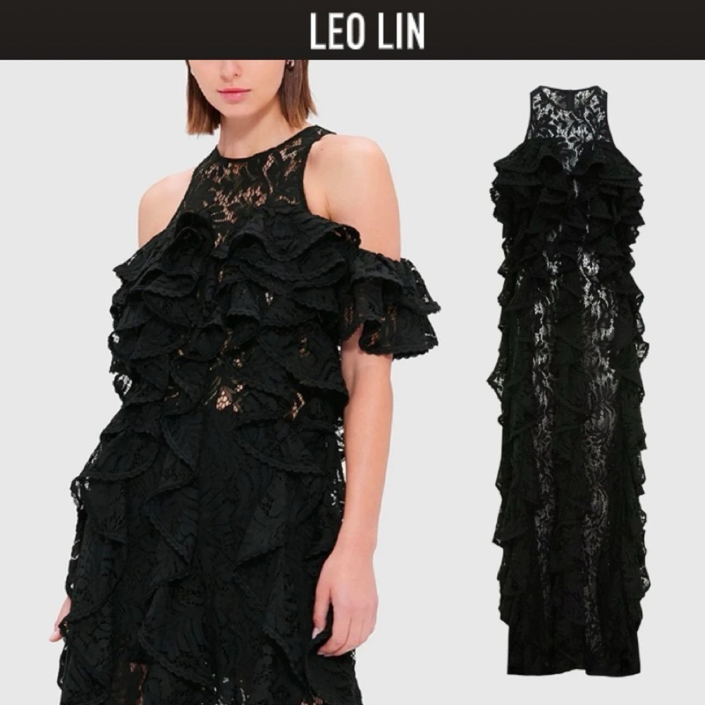 Leo Lin Lori Black Lace Maxi Dress AU6/US2 NWT